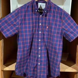 Joules Fairhill Button Down Short Sleeve Shirt Navy / Red Size M